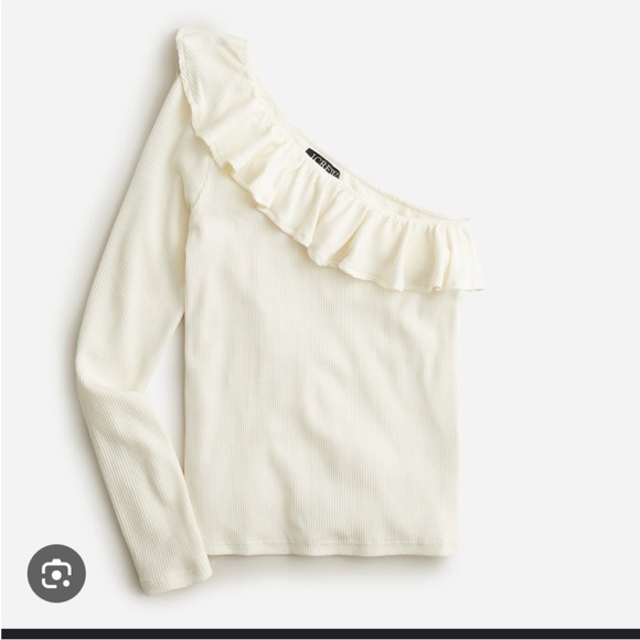 J. Crew One-shoulder Ivory ruffle neck top in vintage rib, Size M - Picture 1 of 6